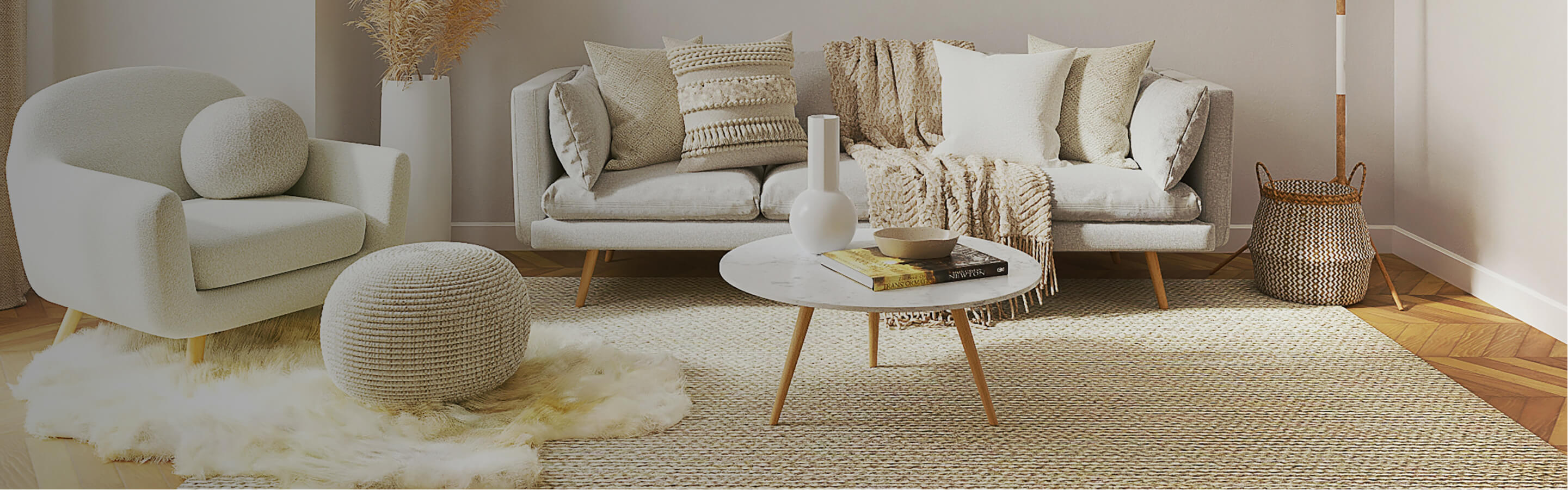 Living room, area rug, hardwood flooring, white couch 