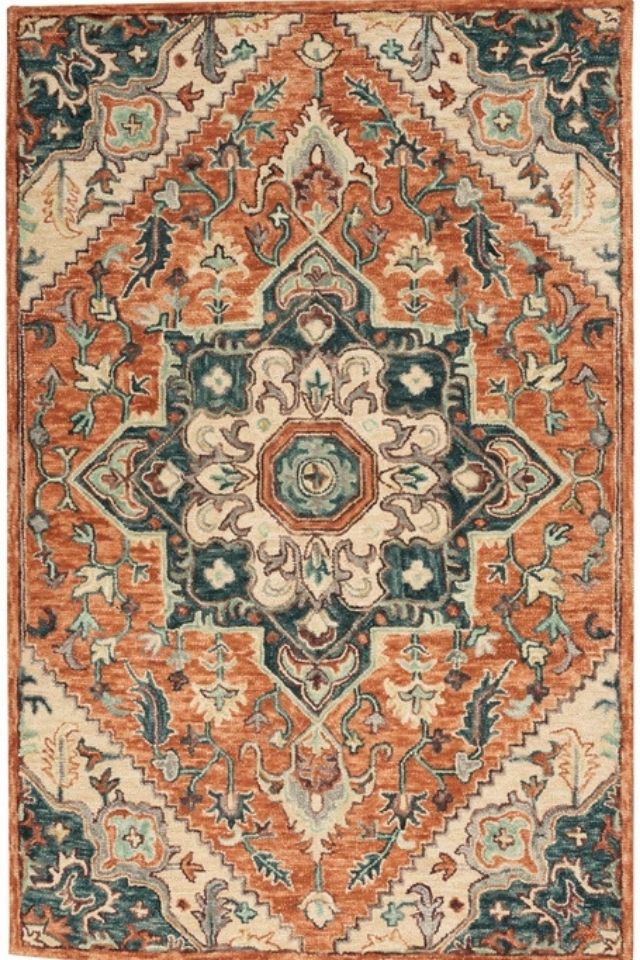 Nourison area rug with shades of orange, blue and beige for an office
